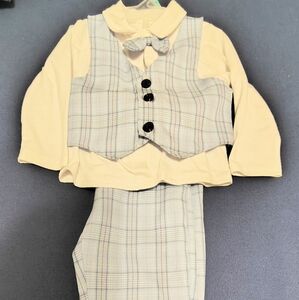 Blue Plaid Vest and Pants Set with White Shirt